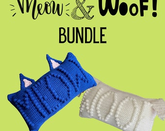 CROCHET PATTERN BUNDLE- Woof & Meow Crochet Pillow Pattern Bundle- 2 crochet pillows