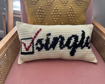 CROCHET PATTERN- Single/Taken Reversible Crochet Pillow Pattern, Valentine's Day Pillow, Dating Pillow, Funny Crochet Pillow