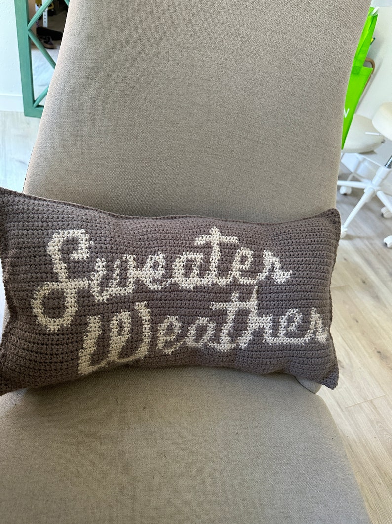 CROCHET PATTERN Sweater Weather Crochet Pillow, Fall Autumn Crochet Pillow image 5