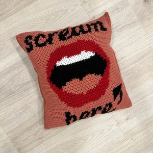 CROCHET PILLOW PATTERN- Scream Here Crochet Pillow, Funny Crochet Pillow, Scream Pillow