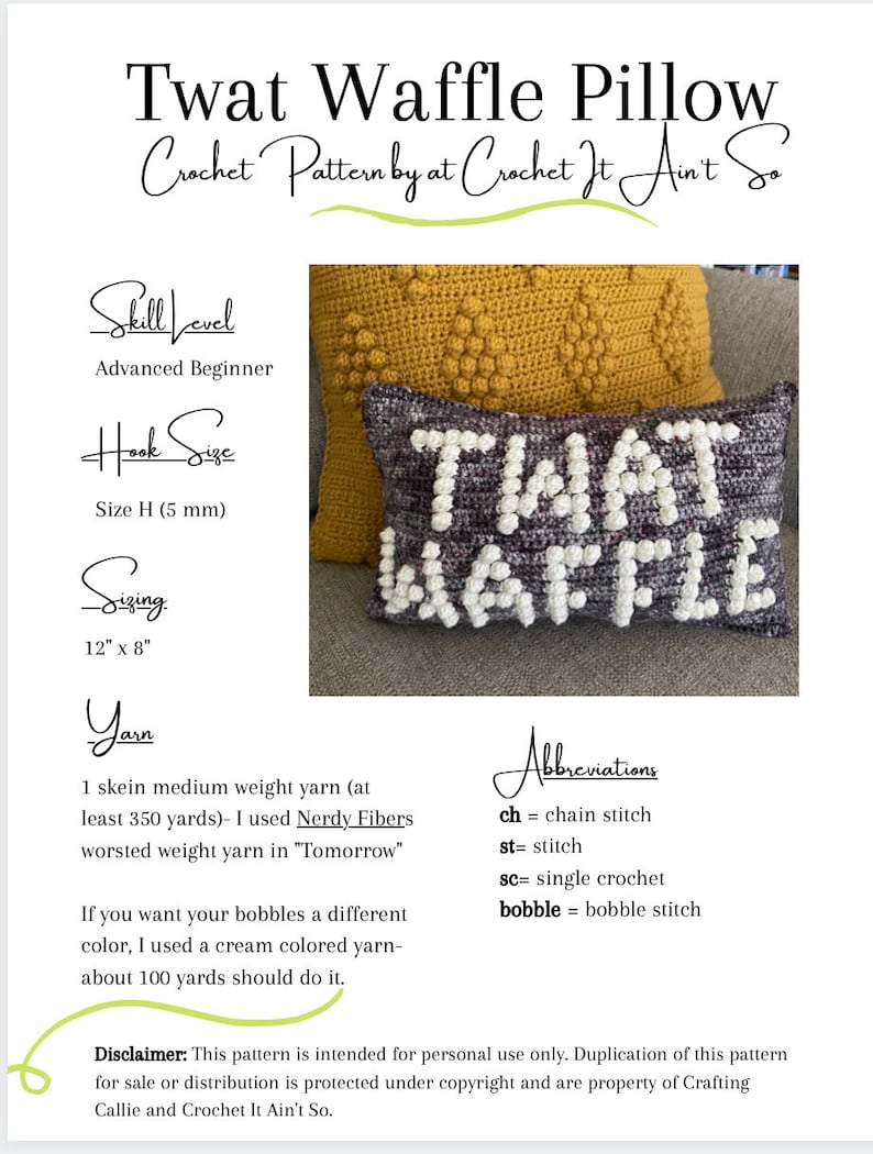 CROCHET PILLOW PATTERN Twat Waffle Crochet Pillow, Twat Pillow image 2