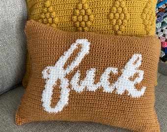 Curse Word Crochet Pillow Pattern – Colorwork Design (PDF Pattern)