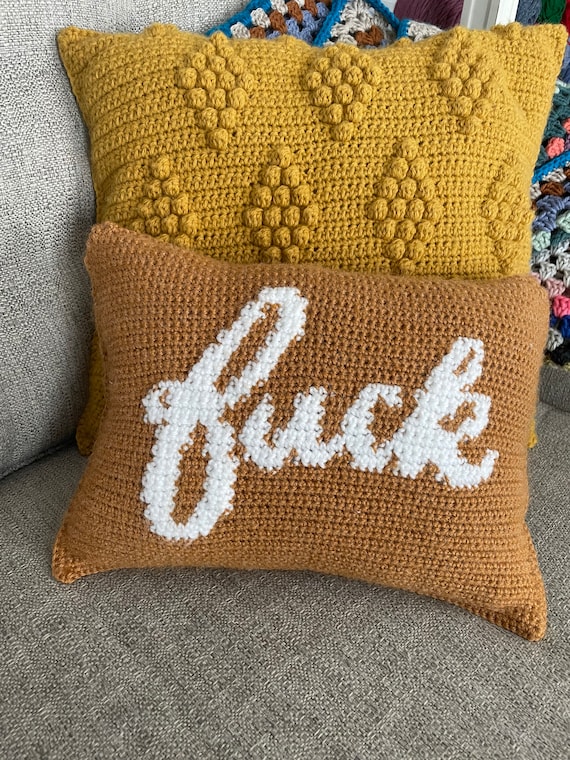 Curse Word Crochet Pillow Pattern – Colorwork Design (PDF Pattern)