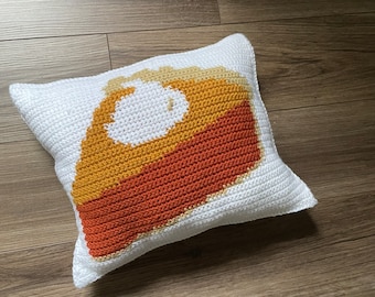 CROCHET PILLOW PATTERN- Pumpkin Pie Colorwork Crochet Pillow Pattern, Pie Pillow, Thanksgiving Crochet Pillow