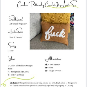 Curse Word Crochet Pillow Pattern – Colorwork Design (PDF Pattern) image 2