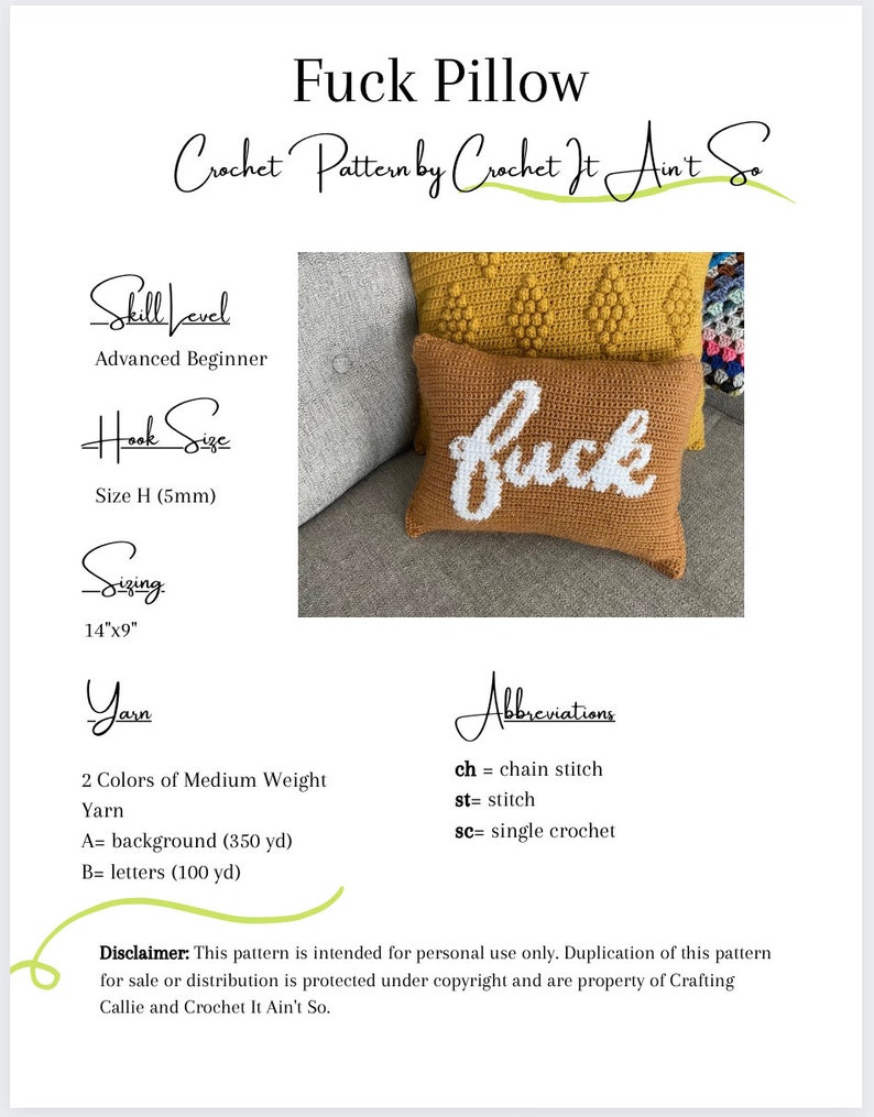 Curse Word Crochet Pillow Pattern – Colorwork Design (PDF Pattern) image 2
