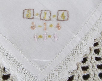 Little School Girl Hankie Arithmetic Math Teacher Gift Back to School Children Handkerchiefs Hand Embroidered Handkerchief Embroidered Linen