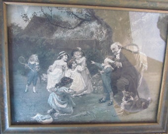 Lovely Framed litho Fred Morgan Lithograph Framed Picture of Kids Playing in a Fenced in Yard, Fred Morgan Signed Picture Lithograph