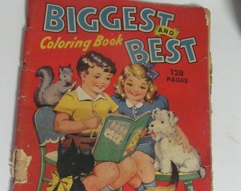 1940 Coloring Book,Biggest and Best Coloring Book,Made in the USA Coloring Book, Antique Children's Coloring Book Vintage Coloring books