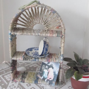Shabby Cottage Quilt Fabric 3 shelf Wood Display Shelf Nick nack Shelf  Display Shelf Wall Shelf Table top Wall shelf