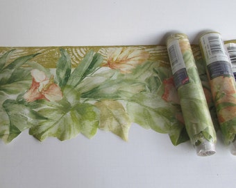 90s Vintage Wallpaper Boarder Floral Wallpaper Boarders Cut out WallPaper Boarders Wide Sky Blue Light Jadeite Green and Peach Decor