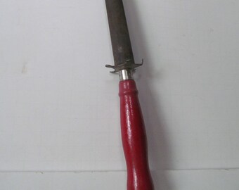 Knife Sharpener Farmhouse Primitive Kitchen Utensils Red Handle Utensil Rustic Wares Vintage Red Kitchen Decor  Red Wood Handle Utensil