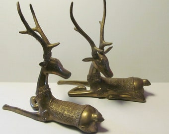 PR Brass Deer Statues  Solid Brass Deer Figurines Rustic Cabin Deer Decor Deer Fireplace Mantle Decor  Rustic Lodge Decor Lodge Decor
