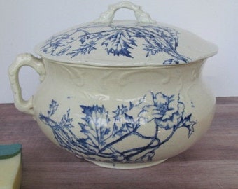 Flow Blue Transferware Ironstone Chamber Pot Lid Antique blue and white Chamber Pot Ironstone Commode Farmhouse Bathroom Victorian Home