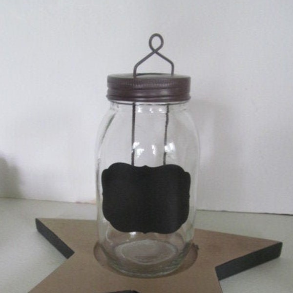 Mason Jar Tea Candle Holder - Glass Jar With Cut Out Star Shape Lid, Chalk Board Mason Jar Tea Light Candle Holder Hanging Lamp Lighting