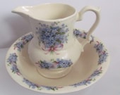 Forget Me Knots Pitcher and Bowl Basin England Ewer antique bathroom Decor Water Pitcher Basins Guest Room Decor Bedroom Vanity Decor
