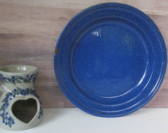 Vintage Dark Blue Speckled Enamelware Plate Rustic Primitive Kitchen Decor Blue Enamel ware Plate