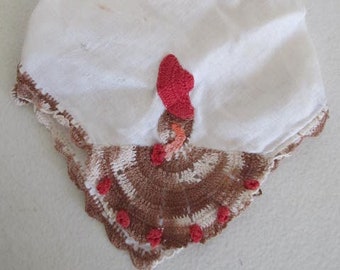 Crochet Belle Handkerchief Vintage Embroidered Hankie Vintage embroidered Handkerchief Gift for Her Shabby Romantic Hankerchief doll