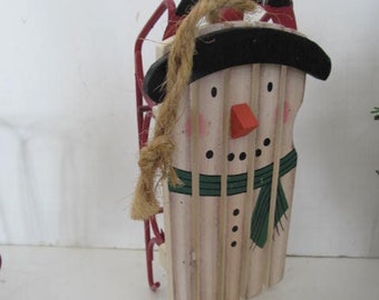 Prim Snowman Wooden Snowman Sled Primitive Snowman Decor Primitive Christmas Decor Wooden Snowmen Decor Baby Snowman Ornament Wooden sled