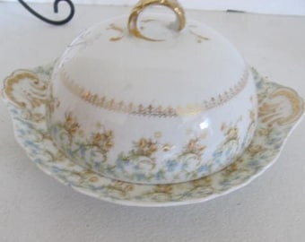 Domed Butter dish J P L Limoges Victorian Dome Top Butter Dish french Butter dish yellow Roses Dome Butter dish Porcelain French China