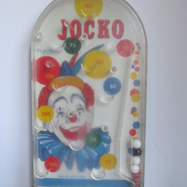 Circus Jocko Clown Portable Pinball Game Vintage toys Games Vintage Clown Decor Game Wolverine Toys Circus Decor Circus clown Marble Games