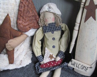 Primitive Doll ANN Sailor Doll Sailboat Primitive Art Doll Ready To Ship Primitive Beach Home Decor Primitive Doll Prim Dolls Primitive Doll