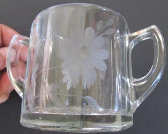 Etched Crystal Glass Sugar Bowl - Clear Glass floral etched Daisy Sugar Bowl Replacement china Glassware