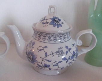 Blue and White Teapot - Very Heavy Teapot with Lid - Fancy Teapot - Earthen Ware Teapot Tea party Decor Blue Floral Tea pot