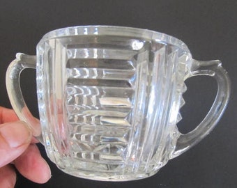 E.A.P.G. Sugar Bowl - Clear Glass Horizontal ribbed Sugar Bowl EAPG Sugar Antique Glassware