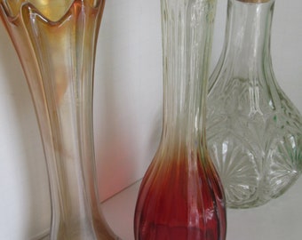 SALE Amberina Glass Vase Ruby Glass vase Floral Rose Vase Red and Yellow Vase  1960s Jeannette Glass Company Amberina Bud Vase