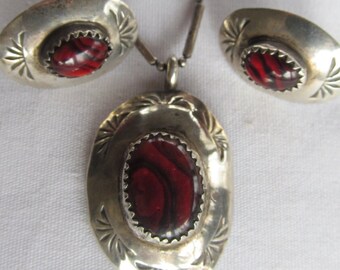 Beautiful Rare Red Abalone Paua Sterling Silver Set Navajo Necklace SET Earring Set Ruby red Jewelry Navaho Indian Jewelry set Southwestern