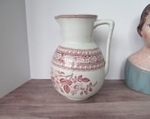 Lovely RARE Red Transferware Pitcher Antique Red White Ironstone Red and White Decor Victorian Antiques Red Transferware Pitcher Victorian