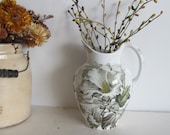 1859- 1861 Victorian Hibiscus Vase Ironstone Brown Westhead Moore, Reg No. 92932 Black and white China Flow Black Mulberry Stoneware Vase