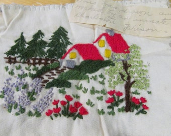 Vintage Needlepoint Embroidery Scenic Vintage Linen Embroidery unframed embroidery Field of Flowers Charleston Prison Inmate Prison Art