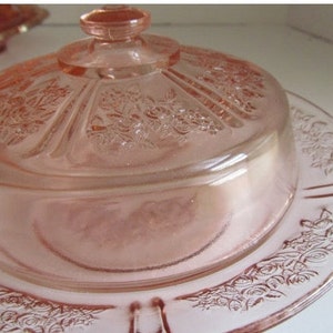 RARE Sharon Pink Depression Glass Covered Cheese Dish Pink Roses Cabbage Rose Pattern Sharon Pink Butter Dish Rose Pattern Federal Glass