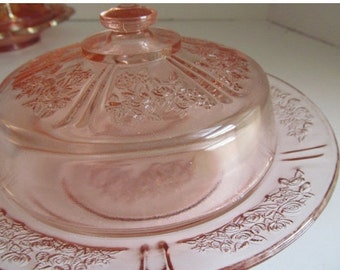 Sharon Pink Depression Glass Covered Butter Dish Pink Roses Cabbage Rose Pattern Sharon Pink Butter Dish Rose Pattern Federal Glass