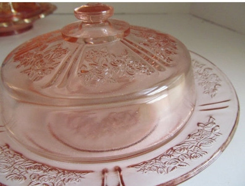 Sharon Pink Depression Glass Covered Butter Dish Pink Roses Etsy