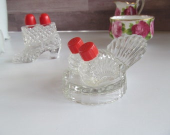 Depression Glass Caddy Art Deco Salt and Pepper Shaker Holder Red Kitchen Decor Castor Glassware Condiment Caddy Set Art Deco Glassware