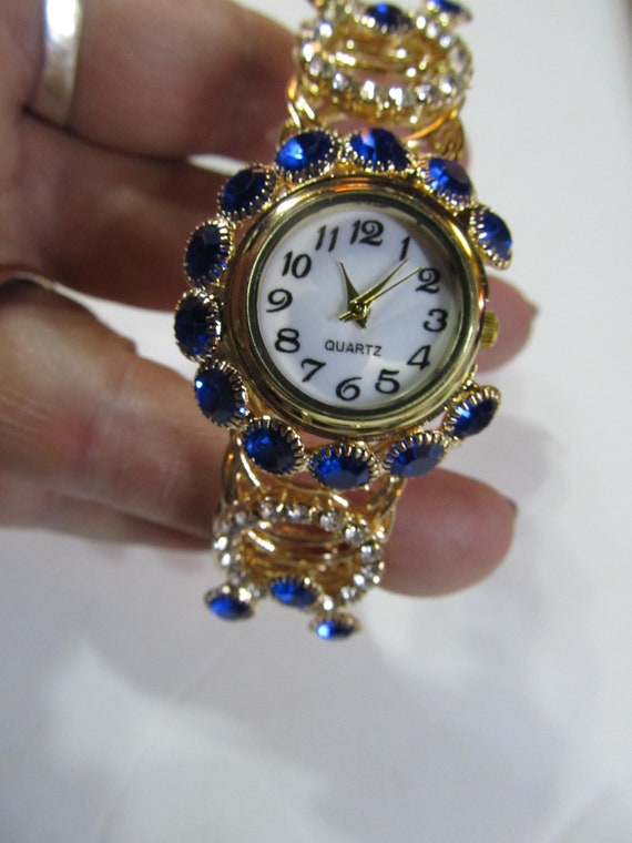 Lovely Gold Blue stone Watch Saphire Blue Wrist W… - image 1