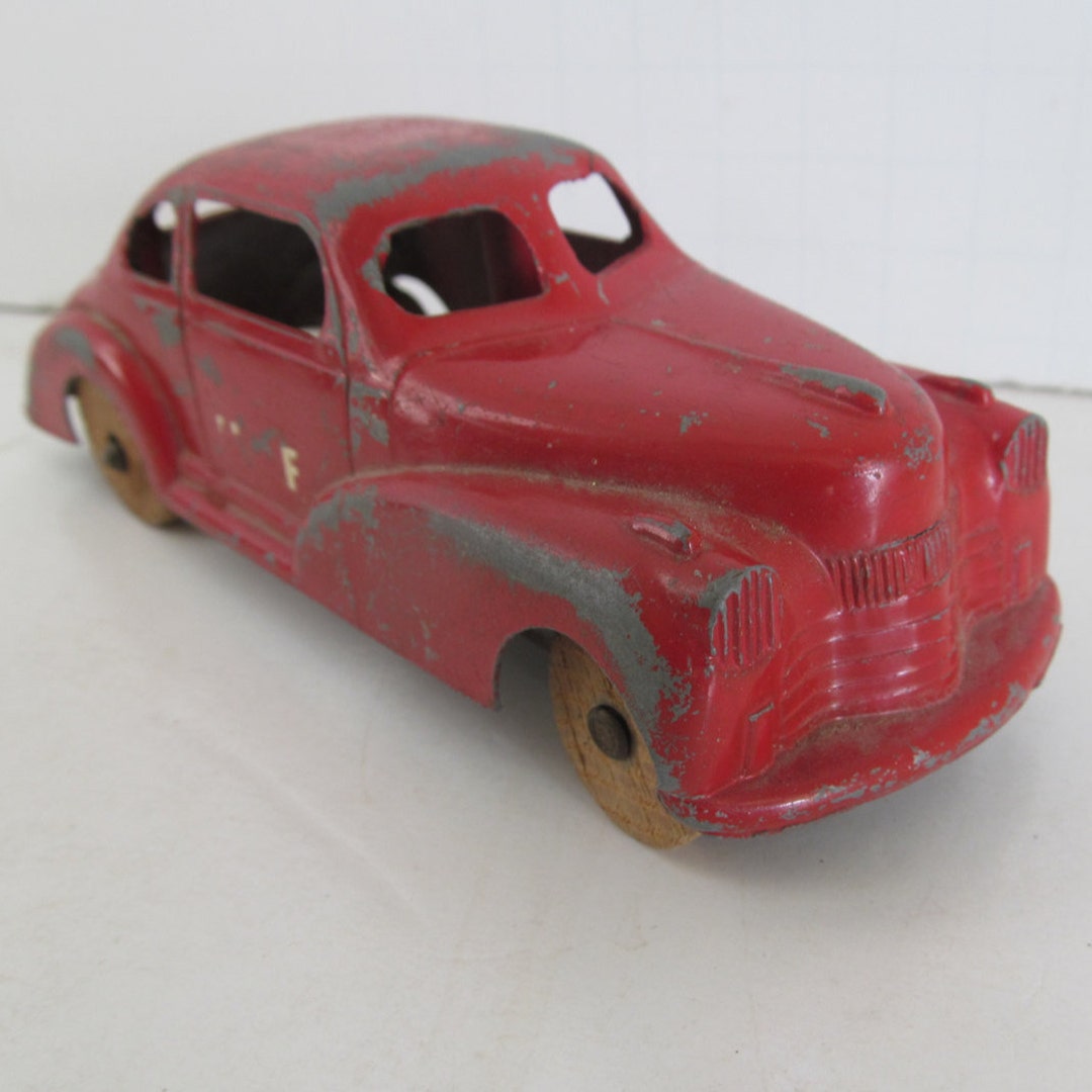 Art Deco Toy Car Coupe Chippy Red Pain Wooden Wheel Cars - Etsy New Zealand