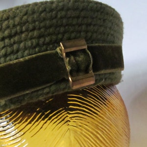 Darling Olive Green Pill Box Hat Everitt Green Velvet Buckle Adornment Chapeau Hat Art Deco Hats  Olive Green Accessories Antique Photo Prop