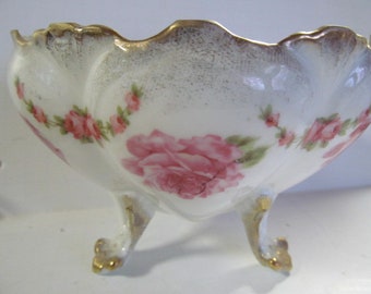 How Lovely Delicate Bridal Rose Bowl 3 Legged Bowl Romantic Home Decor Porcelain Rose Bowl with feet Rare A la France Germany S Makers mark