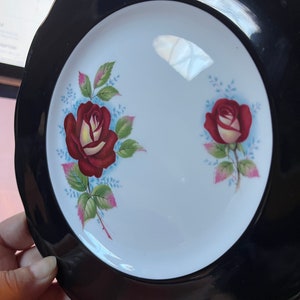 Queen Anne Black Rose Pattern Bone China England Black Rim Rose Pattern Dishes Fine Bone China Queen Ann Replacement China Black Red Roses