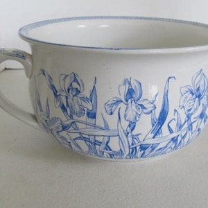 Iris Blue Transferware Ironstone Chamber Pot T & R Boote Antique blue white Chamber Pot Ironstone Commode Farmhouse Bathroom Victorian Home