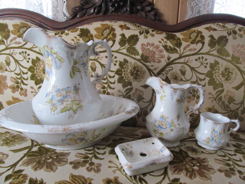 5 Pc Antique Ironstone Pitcher Bowl Set Chamber Pots set Etsy