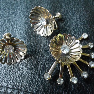 Screw Back Earrings and Brooch Set Starburst Jewelry Art Deco Jewelry Minimalist Mid Century vintage Jewelry Set Non Pierced earrings 1940s