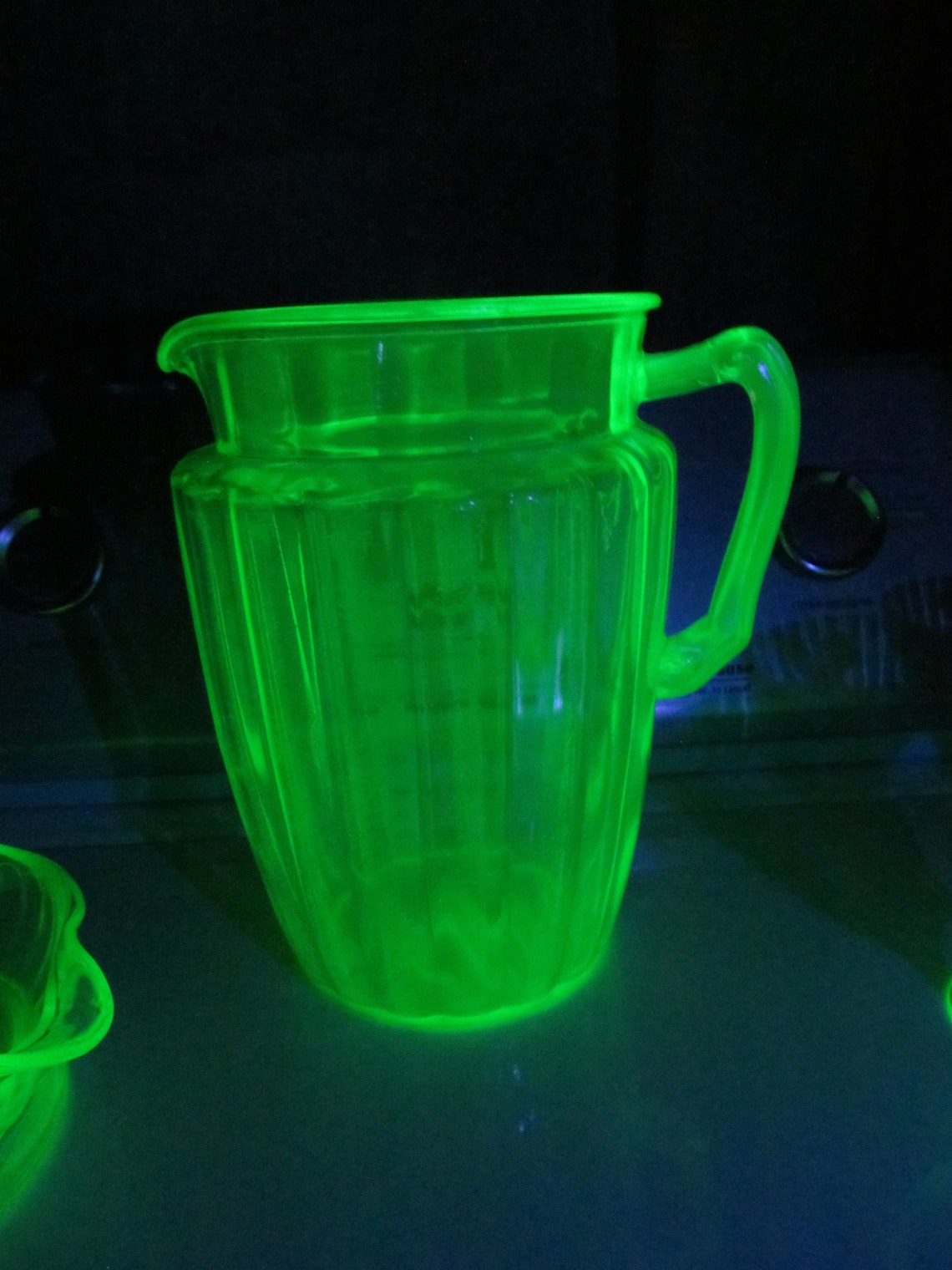 Large Uranium Glass Jug Green Depression Glass Pitcher Art Etsy