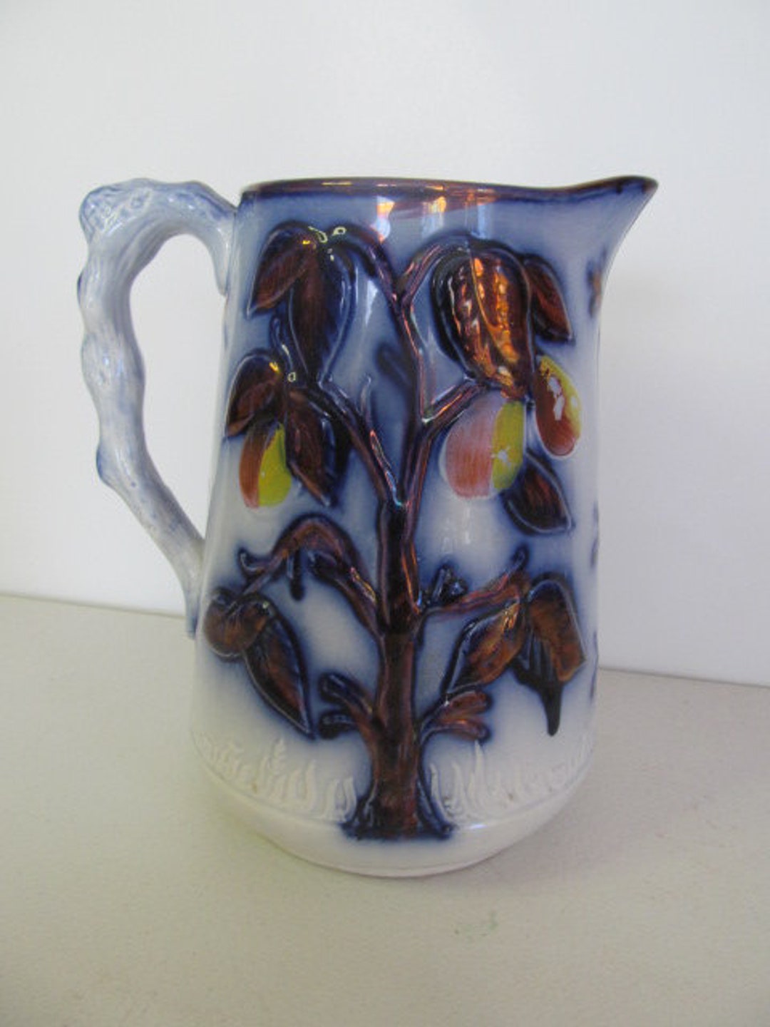 Antique Flow Blue Pitcher Pottery Pitcher Flow Blue Home Decor Blue