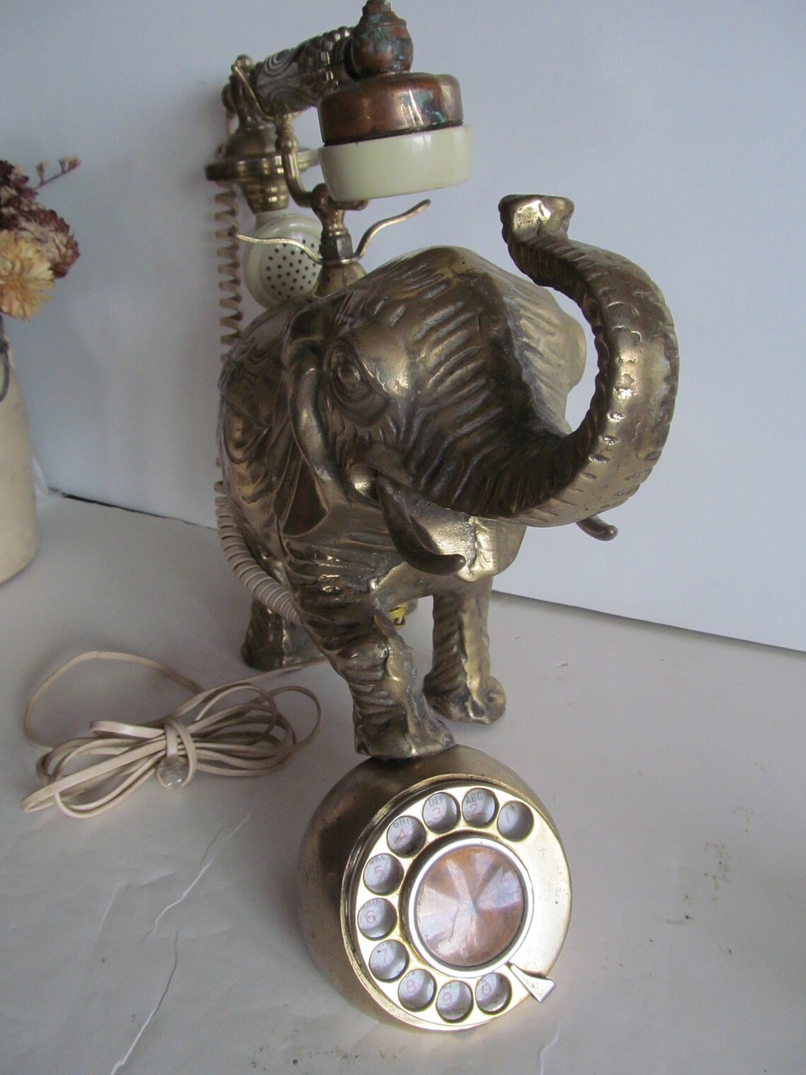 Brass Elephant Telephone Safari Decor Brass Statues Brass Etsy
