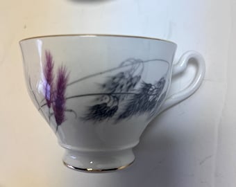 Old Royal Bone China Wheat Pattern Tea Cup Bone China Tea Cup Lavender Gray Grey wheat English Tea Cup and Saucer Bone China Tea Cups